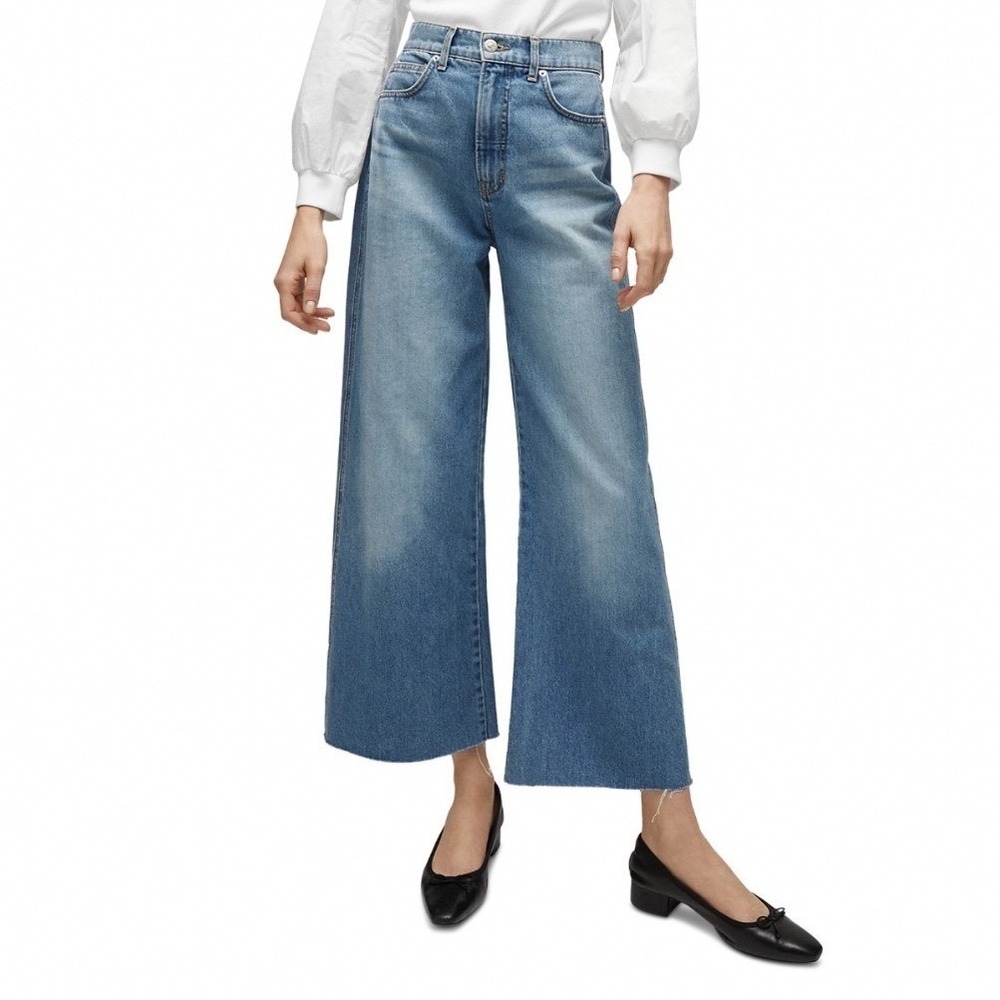 Veronica Beard‎ Taylor Cropped High Rise Wide Leg Jeans Enough Said Blue Size 29